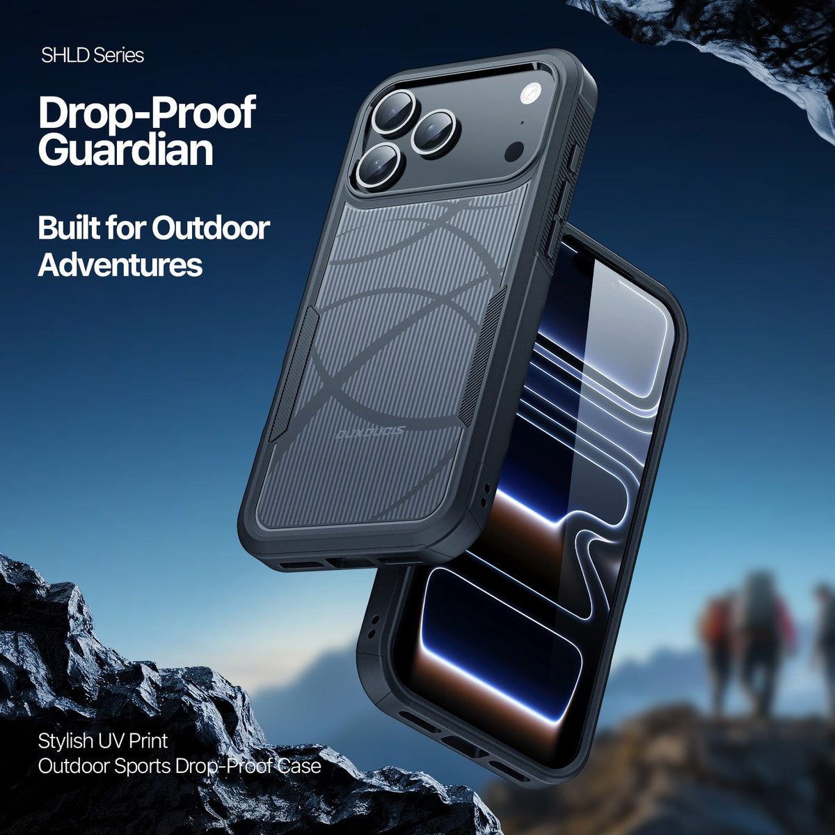 Dėklas Dux Ducis Shld Apple iPhone 17 Pro Max/18 Pro Max juodas (Triangle Pattern)