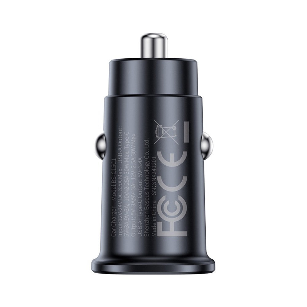 Automobilinis įkroviklis Baseus GoTrip 2xUSB-C 30W juodas C00072300123-01
