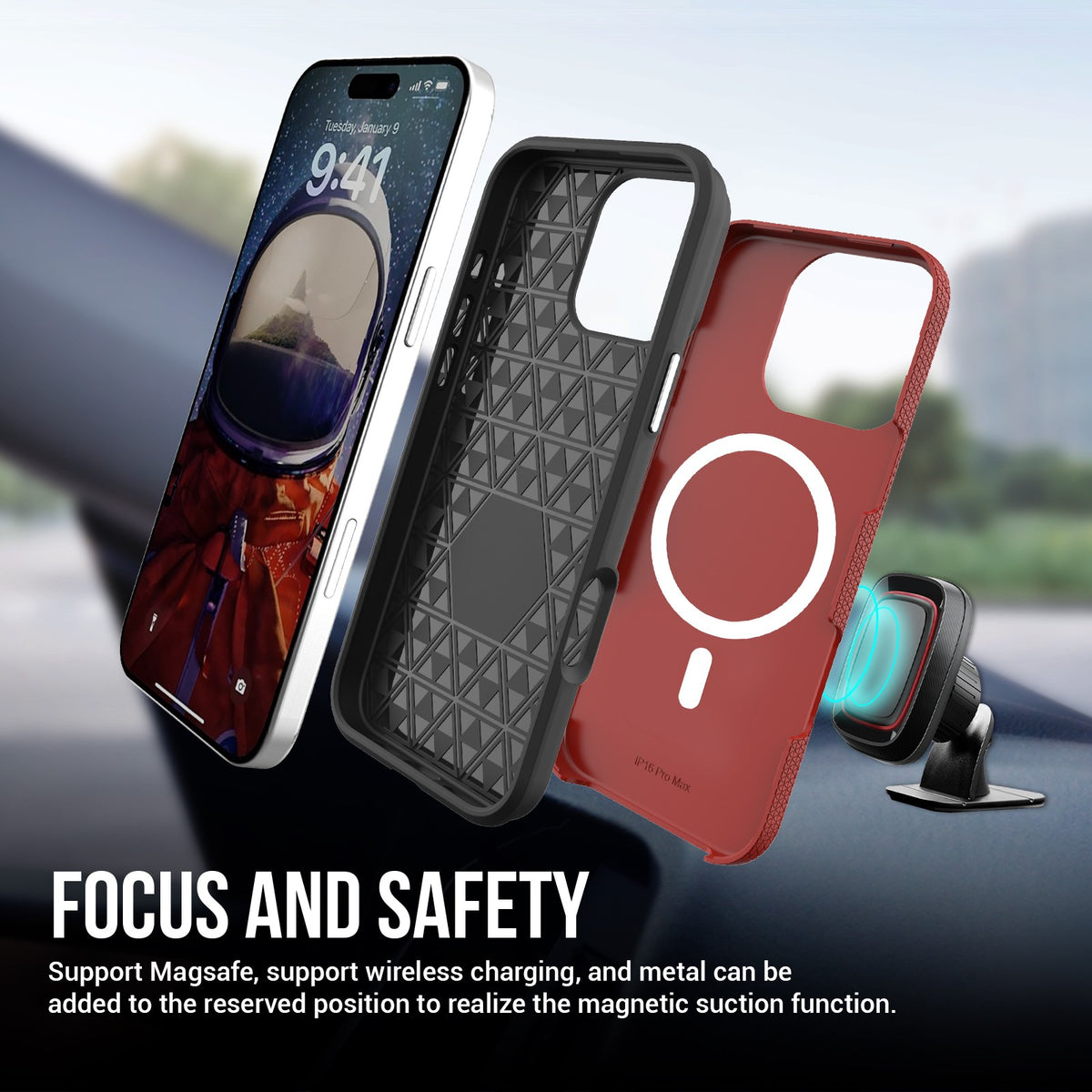Dėklas Perfectionists Triangle Mag Case Apple iPhone 17 raudonas