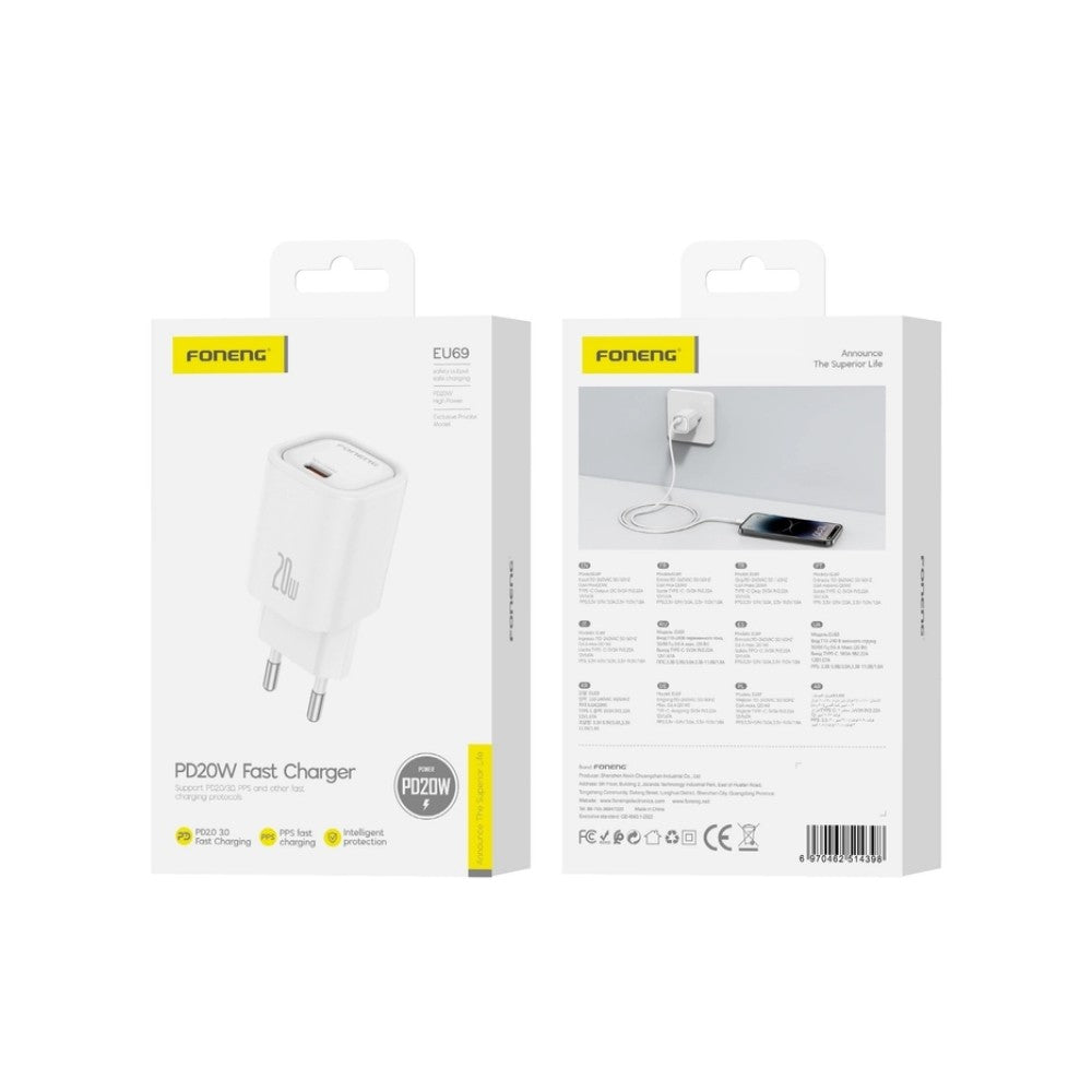 Įkroviklis Foneng EU69 20W USB-C baltas
