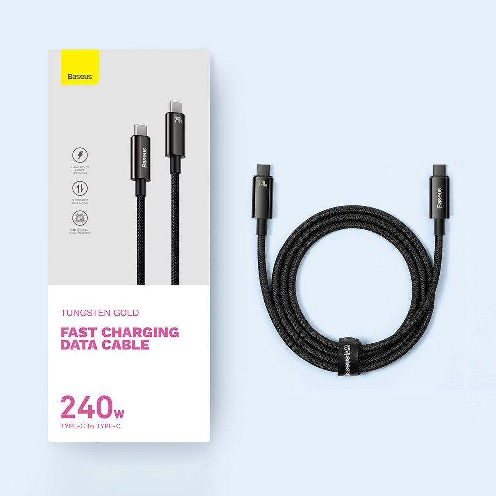 USB kabelis Baseus Tungsten 240W USB-C to USB-C 1.0m juodas CAWJ040001