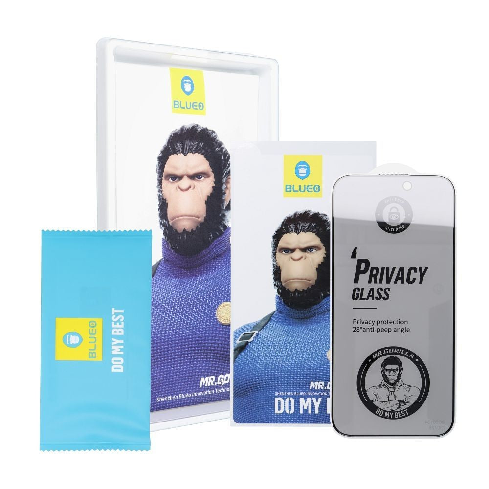 LCD apsauginis stikliukas 5D Mr. Monkey Glass (Strong Privacy) Apple iPhone 15 Pro juodas