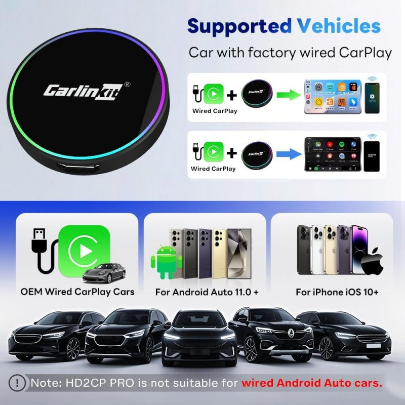 Belaidis CarPlay/Android Auto adapteris Carlinkit HD2CP Pro juodas