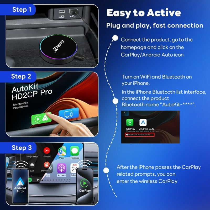 Belaidis CarPlay/Android Auto adapteris Carlinkit HD2CP Pro juodas