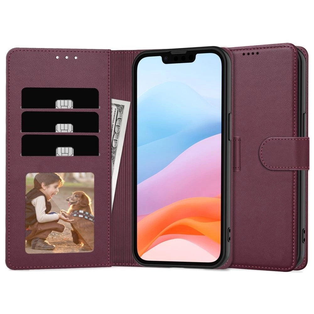 Dėklas Fancy Wallet Samsung S947 S26 Plus tamsiai raudonas