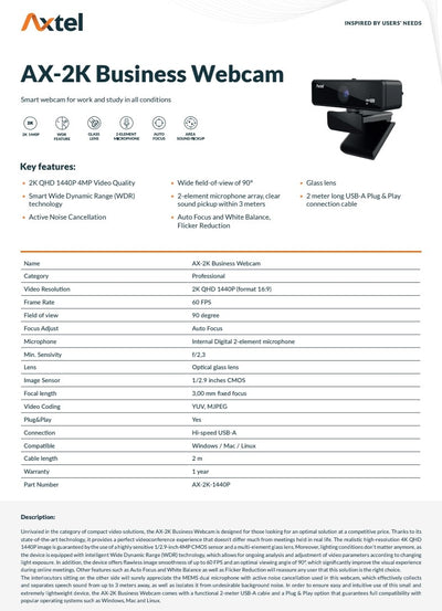 WEB kamera Axtel AX-2K Business Webcam