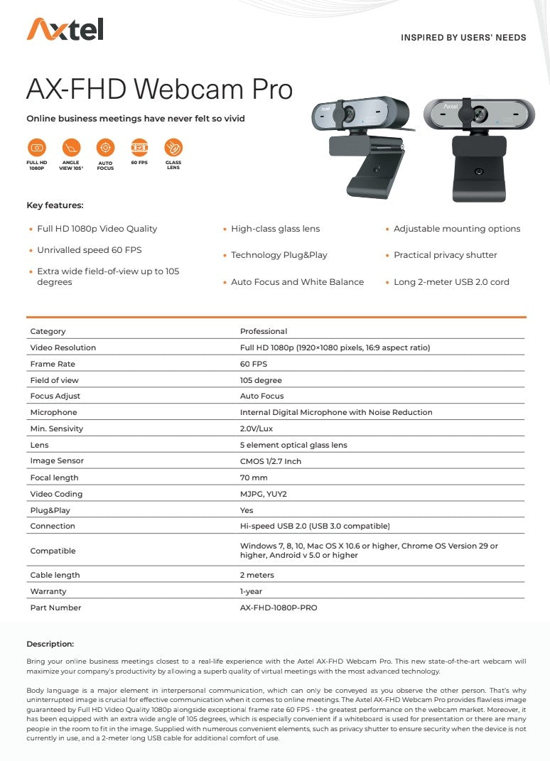 WEB kamera Axtel AX-FHD Webcam