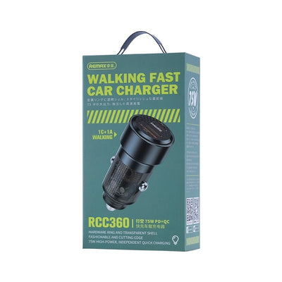 Automobilinis įkroviklis Remax RCC360 75W USB-C/USB-A juodas
