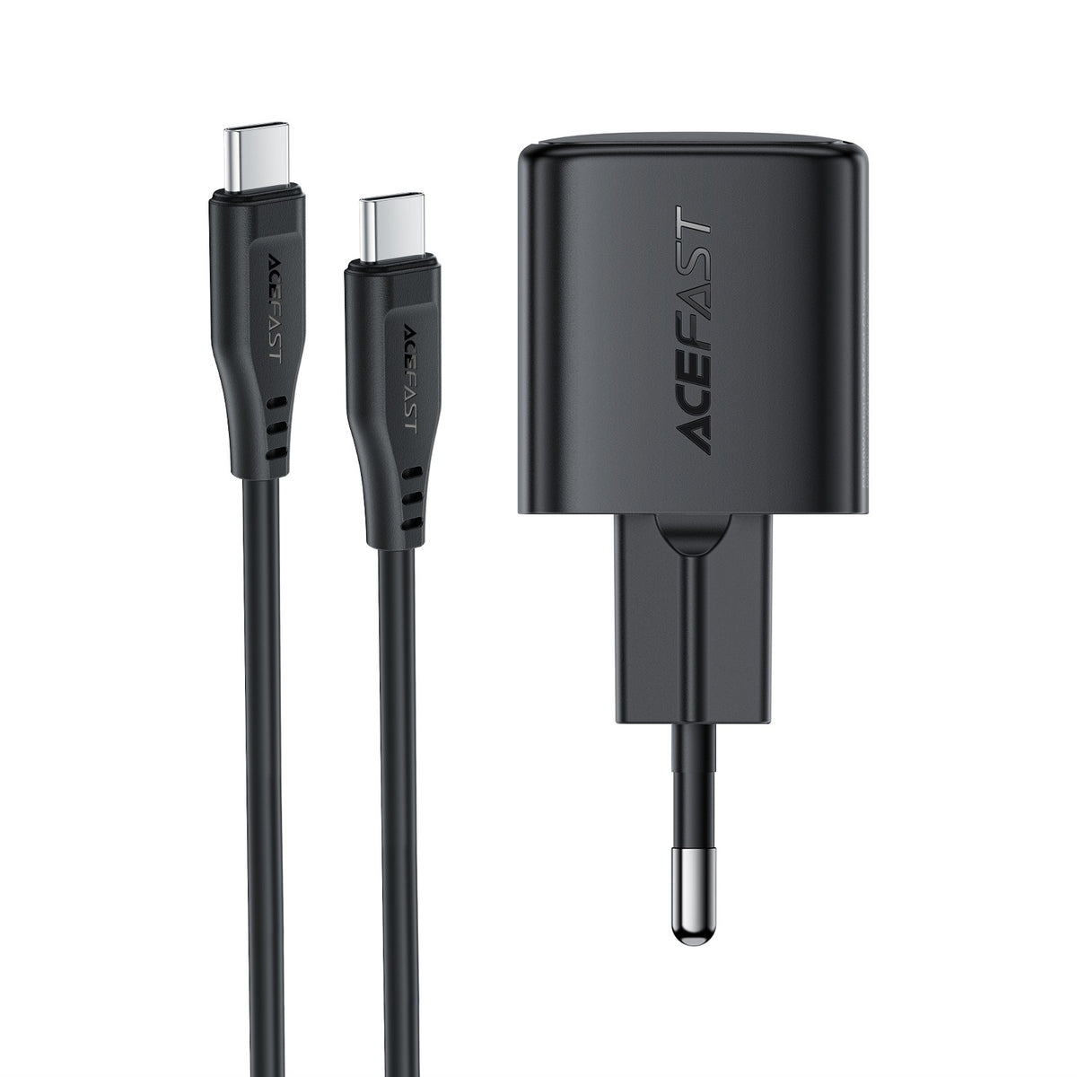 Įkroviklis Acefast A118 30W GaN USB-C + USB-C to USB-C cable 1.2m juodas