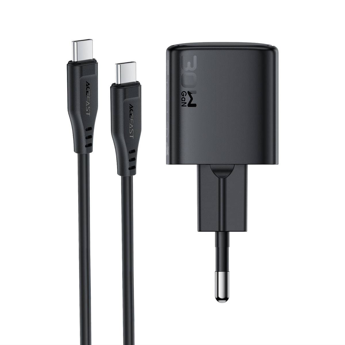 Įkroviklis Acefast A118 30W GaN USB-C + USB-C to USB-C cable 1.2m juodas