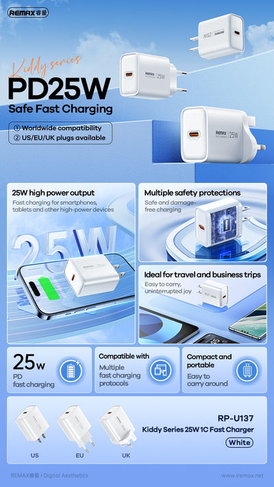 Įkroviklis Remax RP-U137 25W USB-C baltas