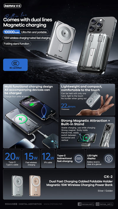 Išorinė baterija Power Bank Remax CX-2 15W MagSafe 10000mAh auksinė