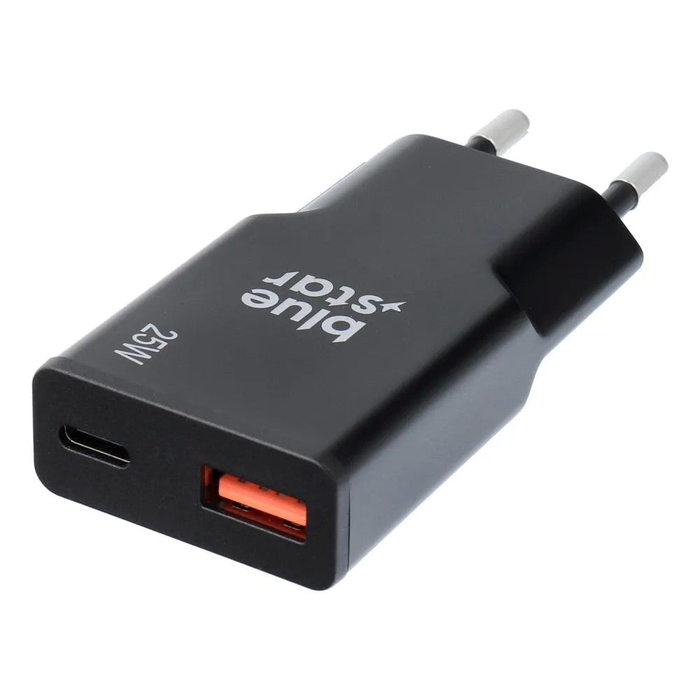 Įkroviklis Blue Star Slim GaN 25W USB-C/USB-A juodas