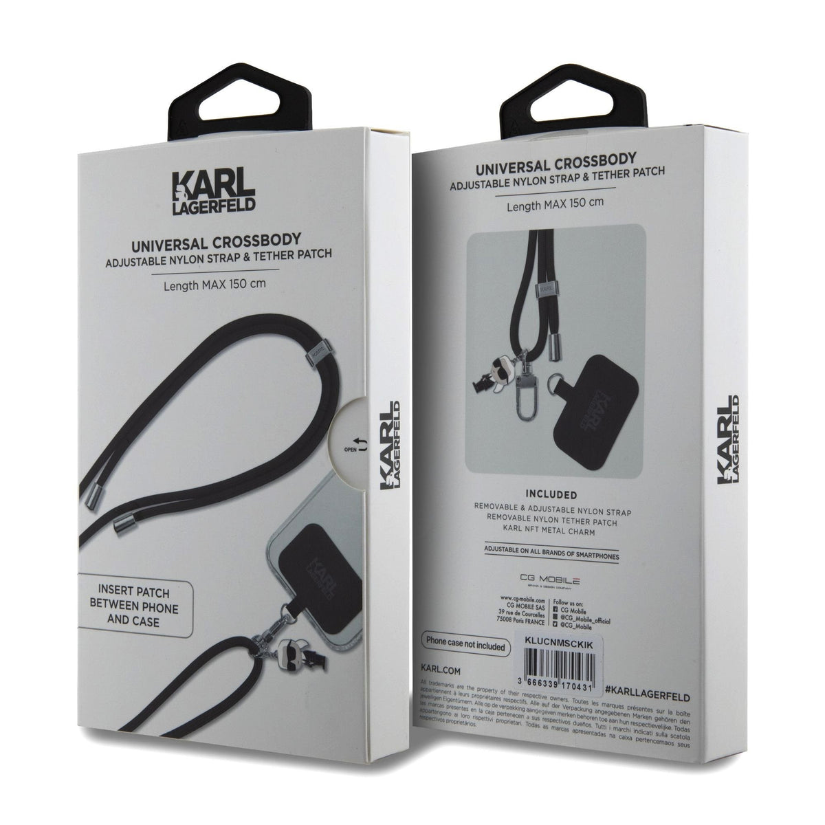 Dirželis telefonui Karl Lagerfeld Universal Crossbody Strap Cord and Ikonik Pins juodas