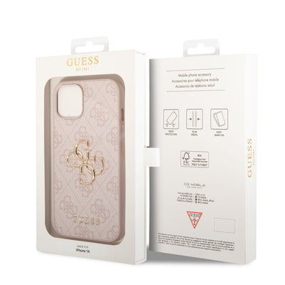 Dėklas Guess PU 4G Metal Logo Apple iPhone 14 rožinis