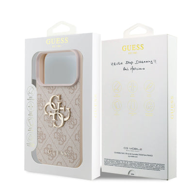 Dėklas Guess PU 4G Metal Logo Apple iPhone 17 Pro rožinis