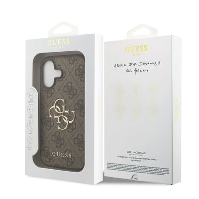 Dėklas Guess PU 4G Metal Logo Apple iPhone 17 rudas