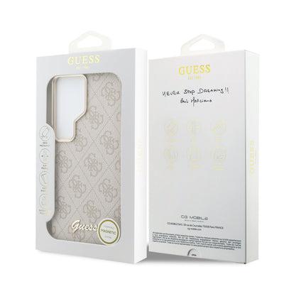 Dėklas Guess PU 4G Script Metal Logo Magnetic Samsung S948 S26 Ultra rožinis