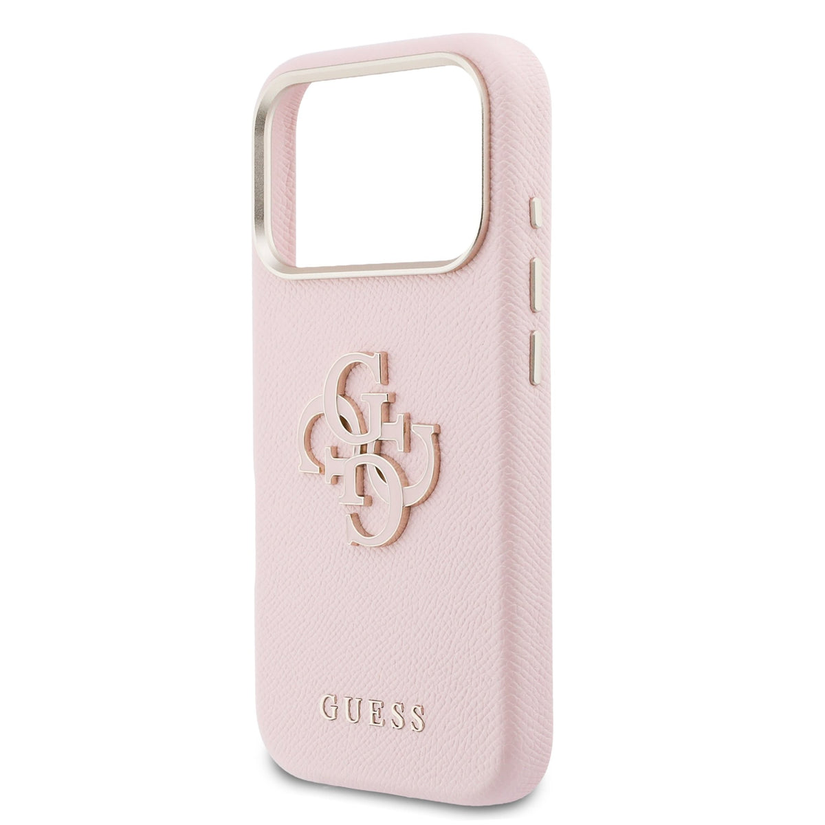 Dėklas Guess PU Grained 4G Resin Metal Logo Apple iPhone 17 Pro Max rožinis