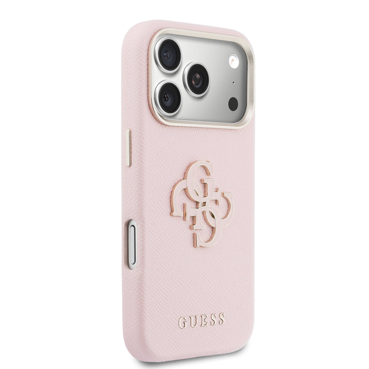 Dėklas Guess PU Grained 4G Resin Metal Logo Apple iPhone 17 Pro Max rožinis