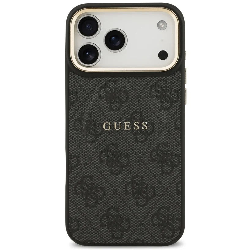 Dėklas Guess PU Leather 4G Gold Frame MagSafe Apple iPhone 17 Pro juodas