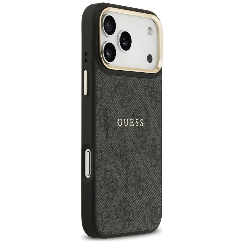 Dėklas Guess PU Leather 4G Gold Frame MagSafe Apple iPhone 17 Pro juodas