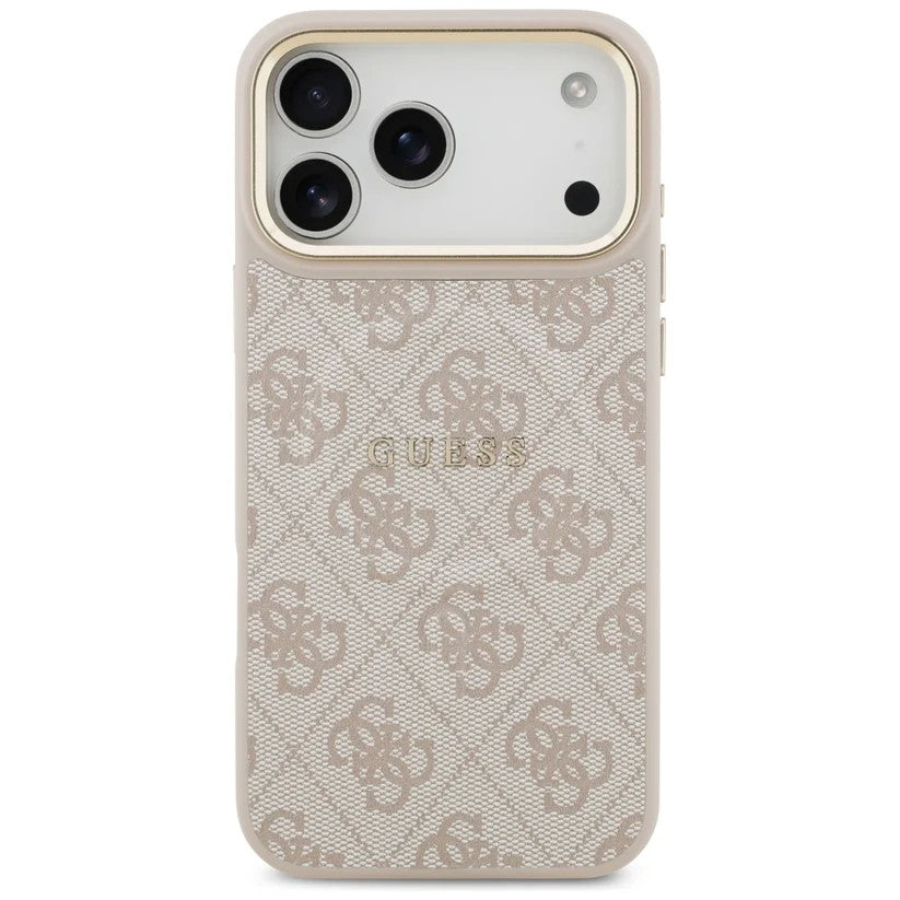 Dėklas Guess PU Leather 4G Gold Frame MagSafe Apple iPhone 17 Pro Max rožinis