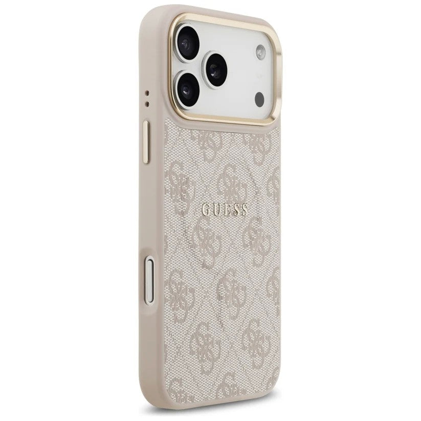 Dėklas Guess PU Leather 4G Gold Frame MagSafe Apple iPhone 17 Pro Max rožinis