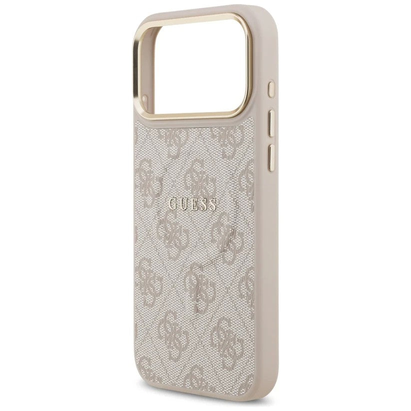 Dėklas Guess PU Leather 4G Gold Frame MagSafe Apple iPhone 17 Pro Max rožinis