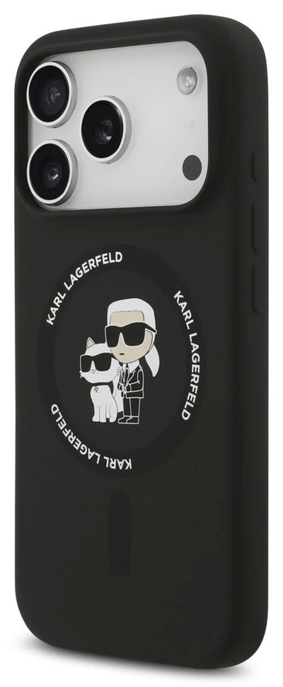Dėklas Karl Lagerfeld Liquid Silicone Karl and Choupette MagSafe Apple iPhone 17 Pro Max juodas