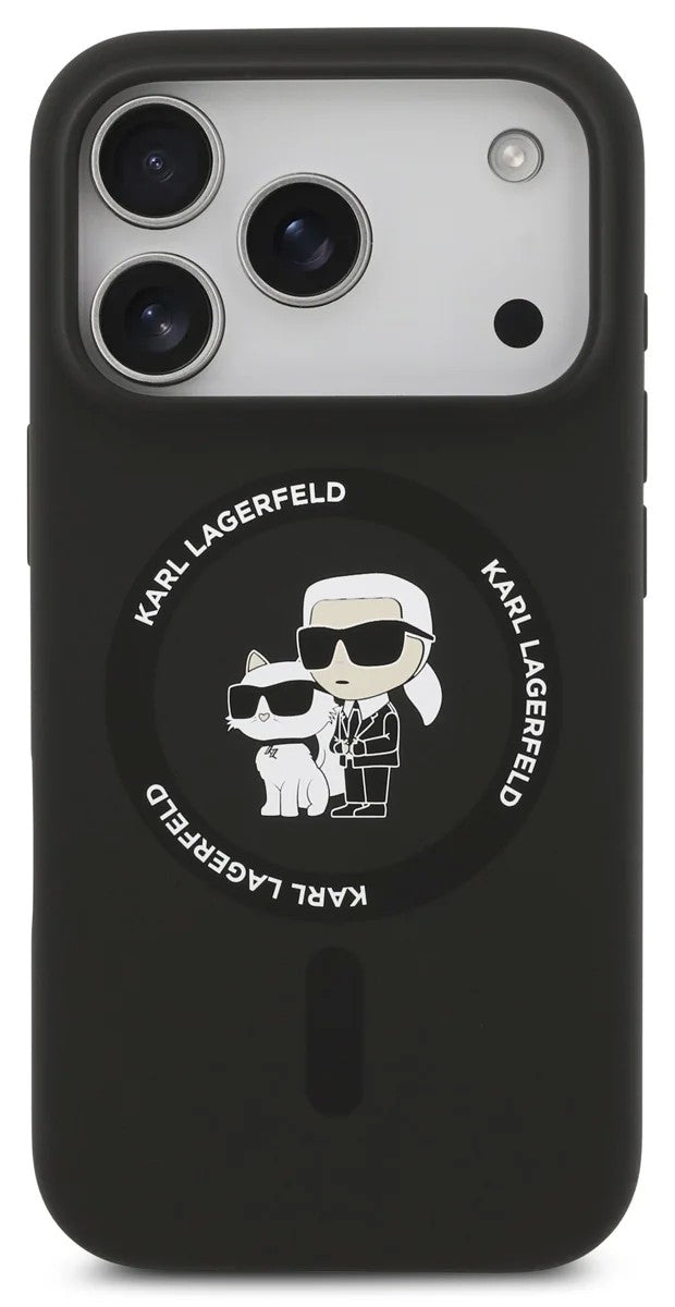 Dėklas Karl Lagerfeld Liquid Silicone Karl and Choupette MagSafe Apple iPhone 17 Pro Max juodas