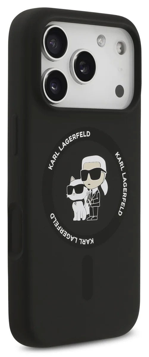 Dėklas Karl Lagerfeld Liquid Silicone Karl and Choupette MagSafe Apple iPhone 17 Pro Max juodas
