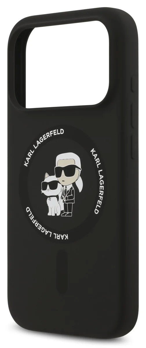 Dėklas Karl Lagerfeld Liquid Silicone Karl and Choupette MagSafe Apple iPhone 17 Pro Max juodas