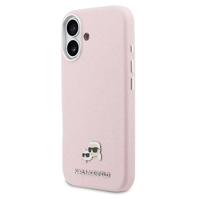 Dėklas Karl Lagerfeld PU Karl and Choupette Heads Pins MagSafe Apple iPhone 17 rožinis