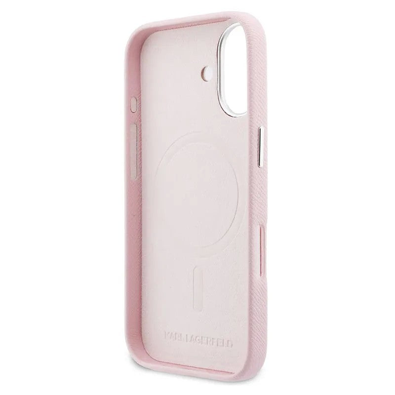 Dėklas Karl Lagerfeld PU Karl and Choupette Heads Pins MagSafe Apple iPhone 17 rožinis