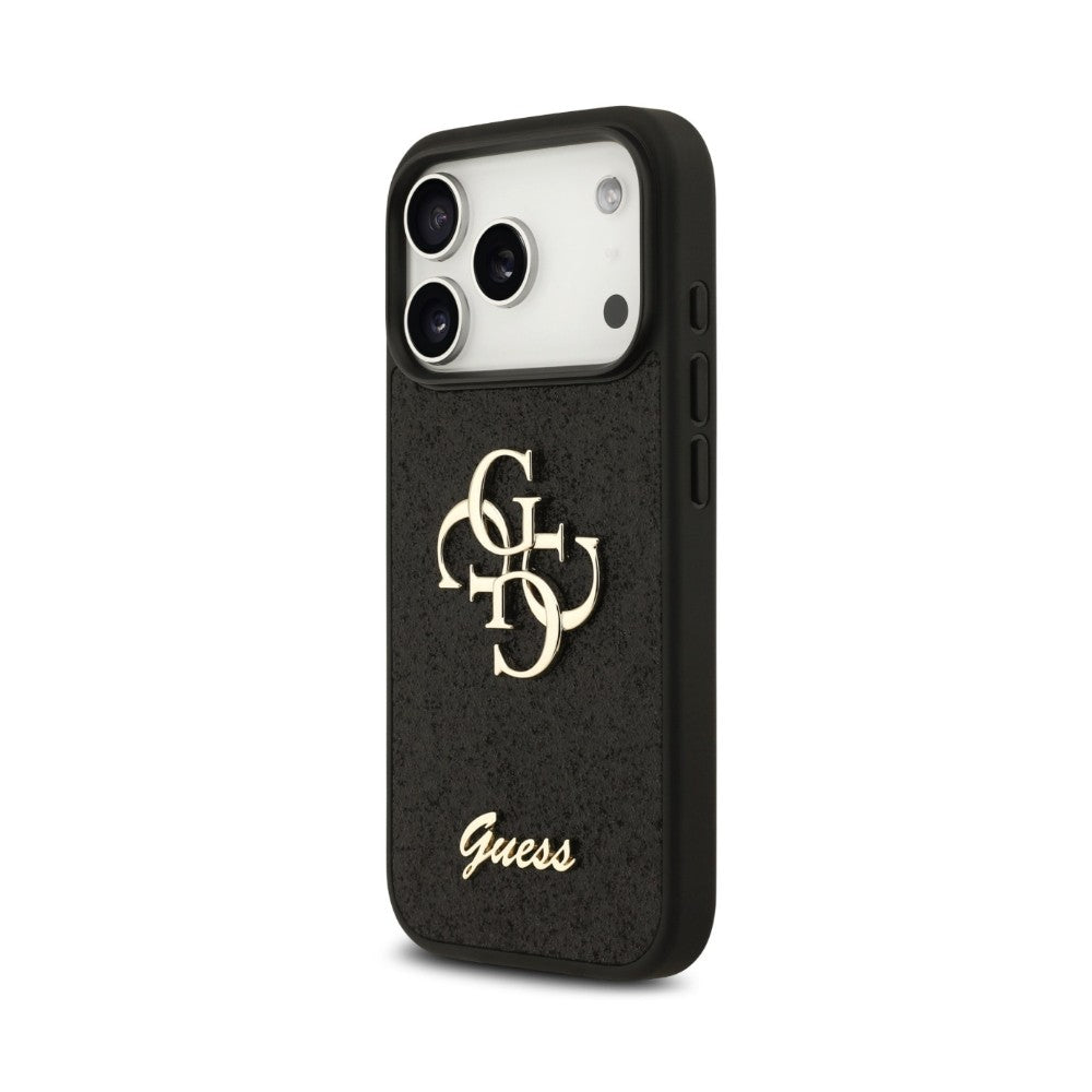 Dėklas Guess PU Fixed Glitter 4G Metal Logo Apple iPhone 18 Pro Max juodas
