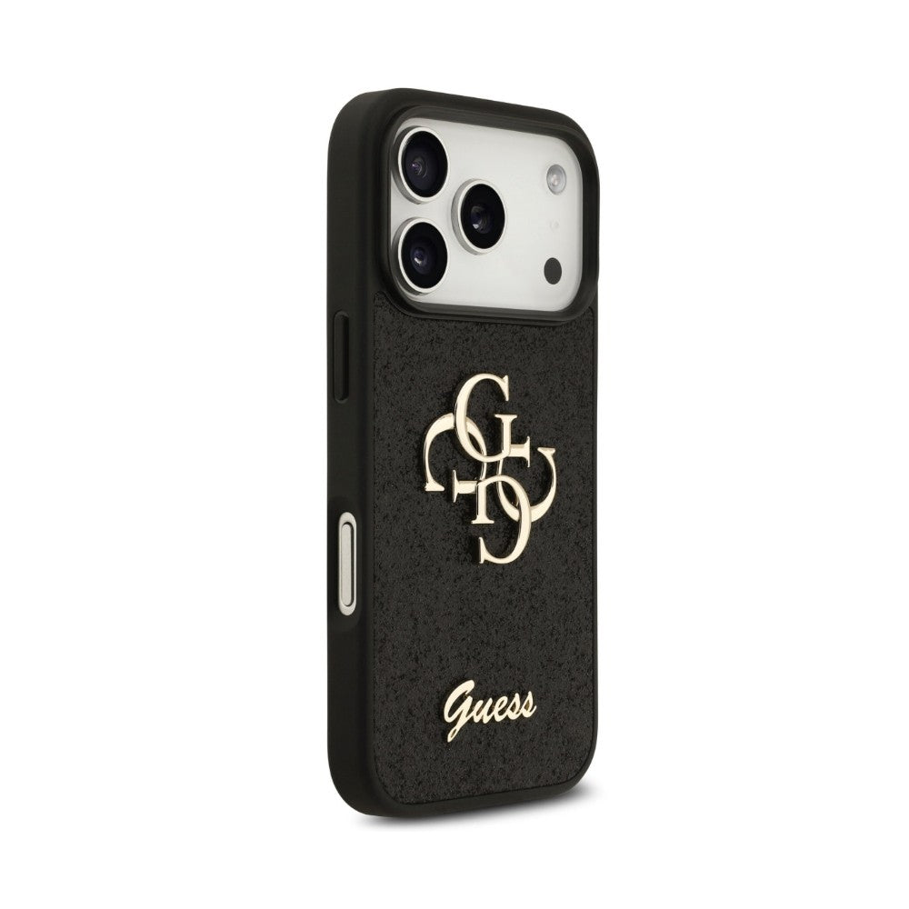 Dėklas Guess PU Fixed Glitter 4G Metal Logo Apple iPhone 18 Pro Max juodas