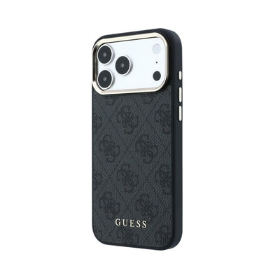 Dėklas Guess PU Leather 4G Gold Frame MagSafe Apple iPhone 18 Pro juodas