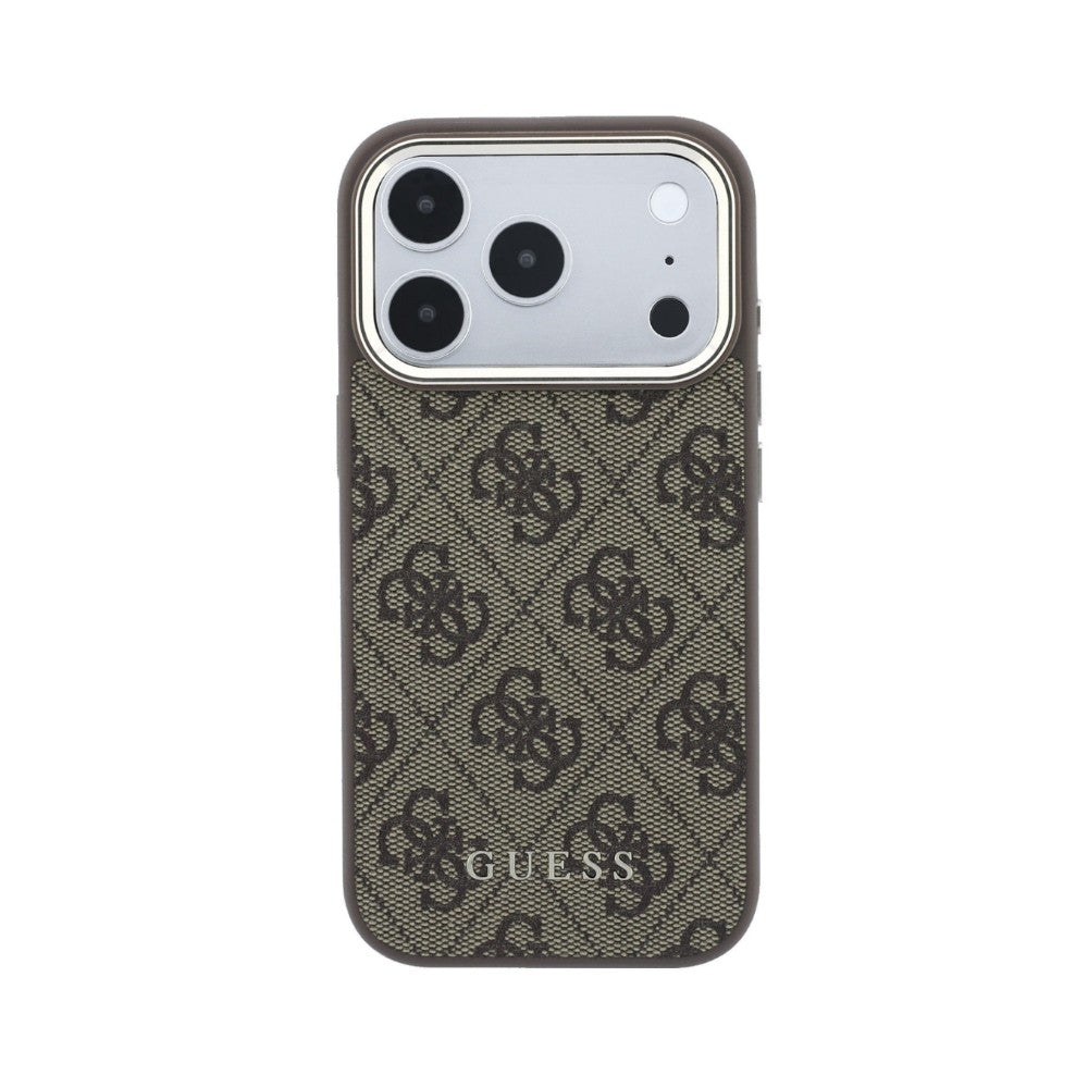 Dėklas Guess PU Leather 4G Gold Frame MagSafe Apple iPhone 18 Pro rudas