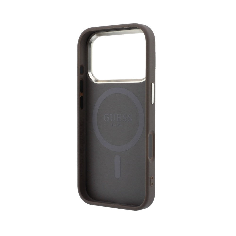 Dėklas Guess PU Leather 4G Gold Frame MagSafe Apple iPhone 18 Pro rudas