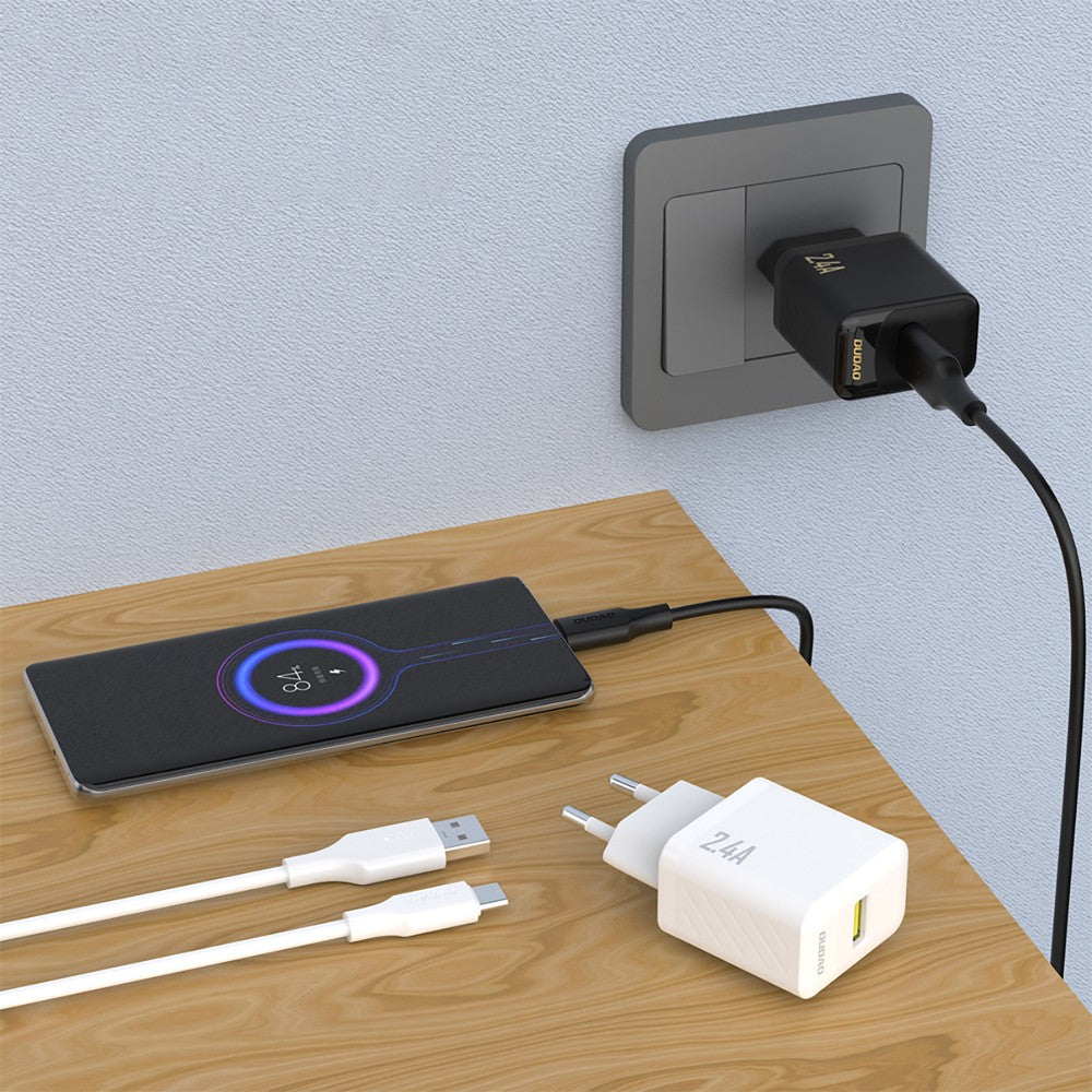 Įkroviklis Dudao A23T 12W USB-A + USB-A to USB-C cable 1.0m juodas