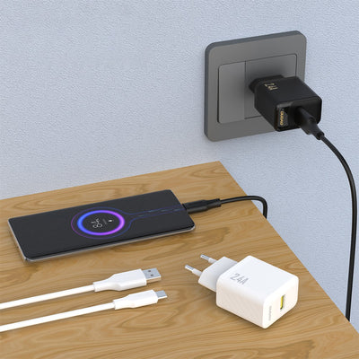 Įkroviklis Dudao A23T 12W USB-A + USB-A to USB-C cable 1.0m juodas