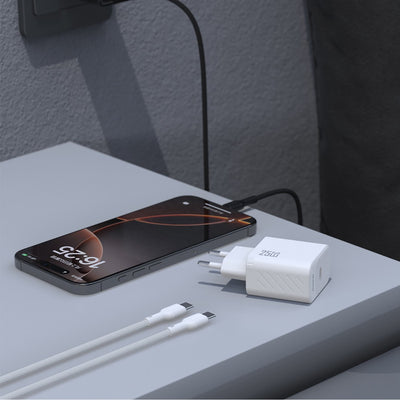 Įkroviklis Dudao A27C GaN 25W USB-C + USB-C to USB-C cable 1.0m baltas