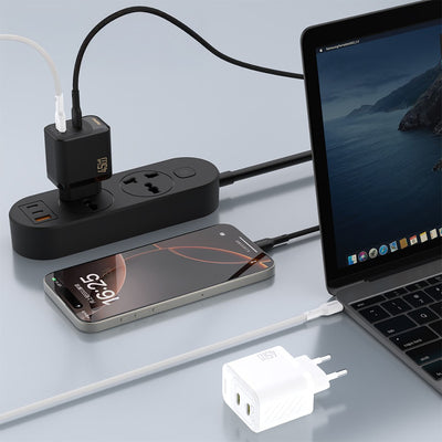 Įkroviklis Dudao A28PC GaN 45W 2xUSB-C + USB-C to USB-C cable 1.0m juodas