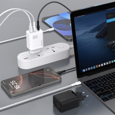 Įkroviklis Dudao A29C GaN 65W 2xUSB-C/USB-A + USB-C to USB-C cable 1.0m juodas