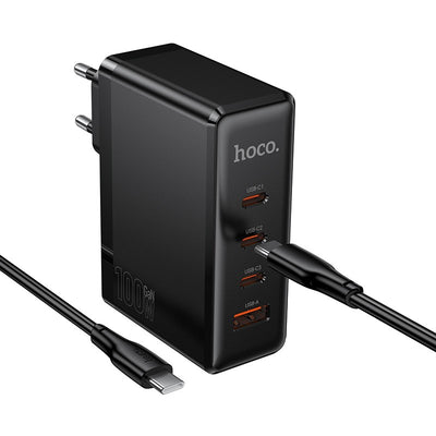 Įkroviklis Hoco N85 100W 3xUSB-C/USB-A + USB-C to USB-C 100W cable 2.0m juodas