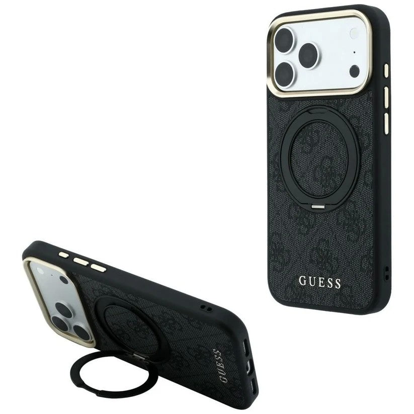 Dėklas Guess PU 4G Ring Stand MagSafe Apple iPhone 18 Pro juodas