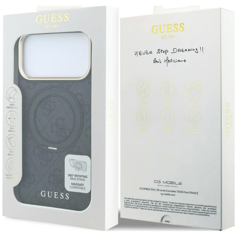 Dėklas Guess PU 4G Ring Stand MagSafe Apple iPhone 18 Pro Max juodas