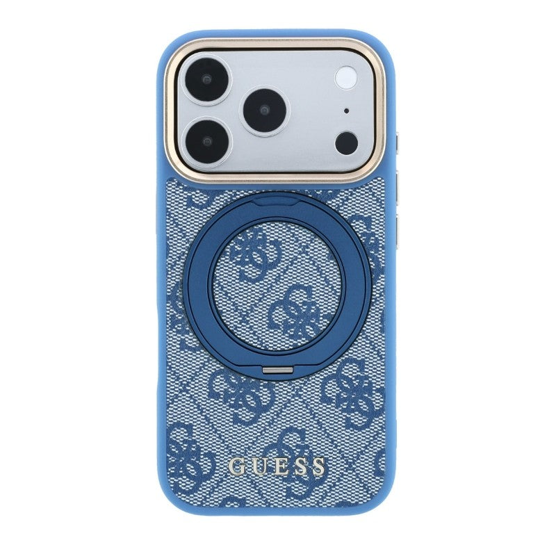 Dėklas Guess PU 4G Ring Stand MagSafe Apple iPhone 18 Pro mėlynas