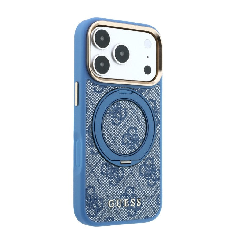 Dėklas Guess PU 4G Ring Stand MagSafe Apple iPhone 18 Pro mėlynas